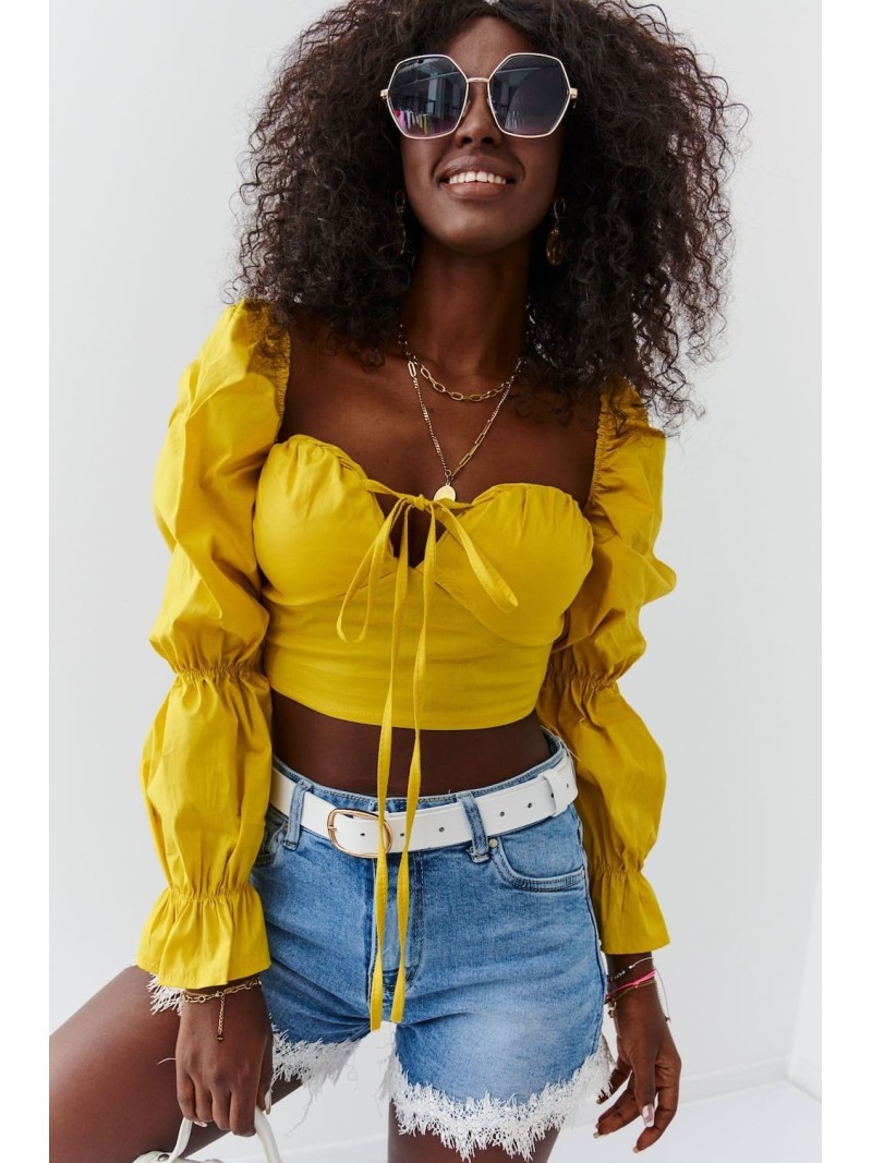 Short, long-sleeved blouse, mustard 7861 - Online store - Boutique